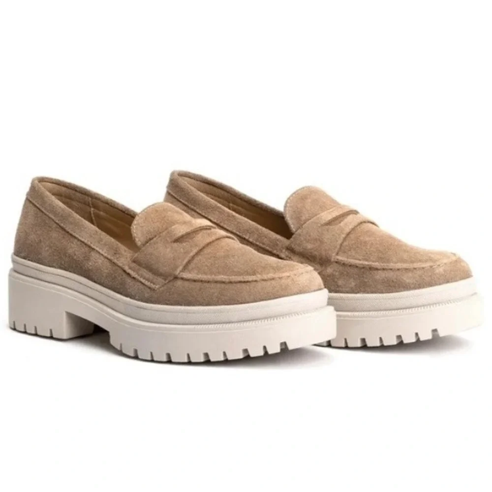 Patina Portland Leather Chunky Lug Sole Tan Suede Loafers‎ 6.5 Preppy Career